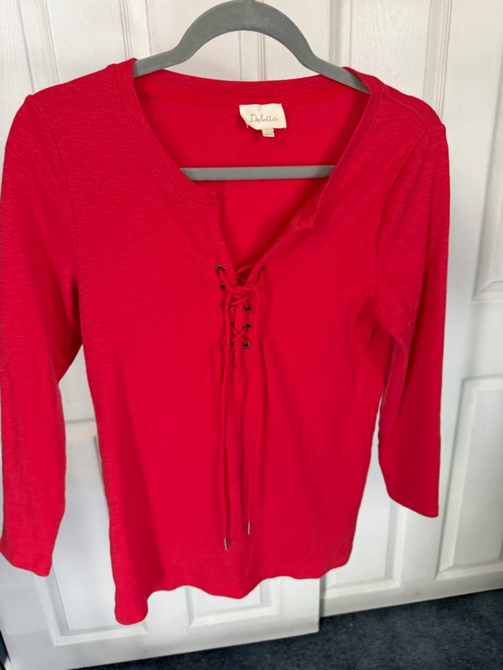 Anthropologie Deletta Lace-Up Red Top